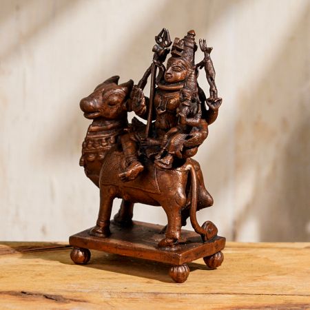 Copper Lord Shiva with Nandi Vahana and Parvati Statue for DÃ©cor
