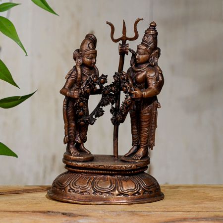 Handcrafted Lord Shiva and Goddess Parvati Copper Statue