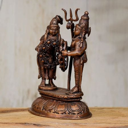 Handcrafted Lord Shiva and Goddess Parvati Copper Statue