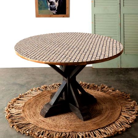 Wood and Resin Table Top Engraved with Lovely Pattern