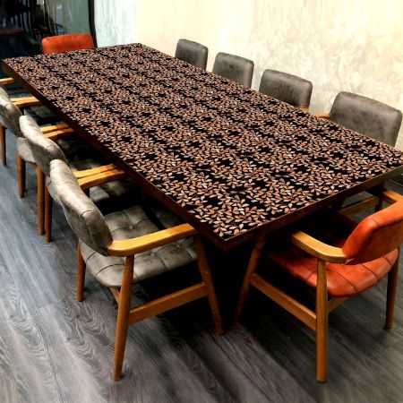 Leaf Engraving Table Top with Black Background