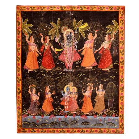 Cloth Painting of Lord Krishna with Dark Background