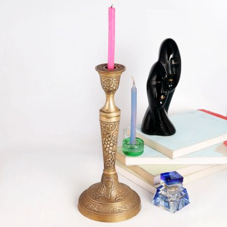 Engraved Candle Holder in Antique Finish