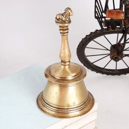 Brass Bell Carved with Lord Nandi on Handle