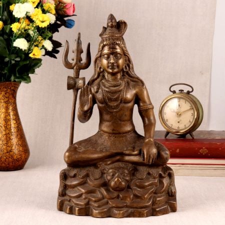 Brass Seated Lord Shiva Statue for Decor