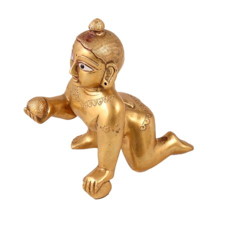Golden Brass Baby Lord Krishna Statue