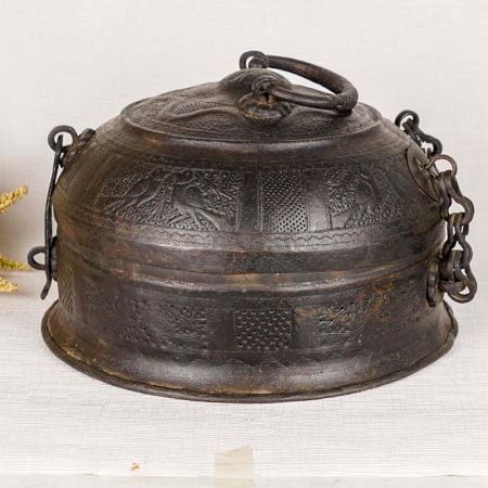 Round Brass Jewelry Box in Dark Finish