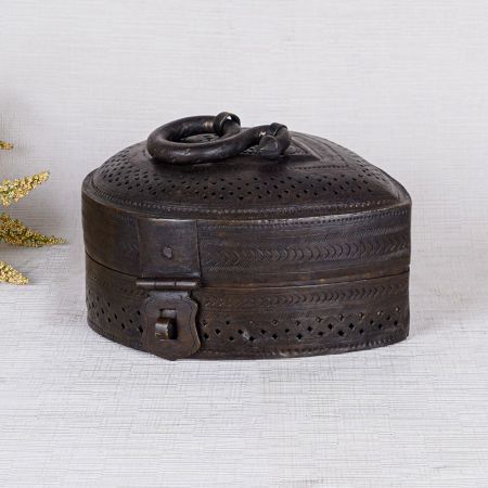 Vintage Brass Jewelry Box with Jali Engraving