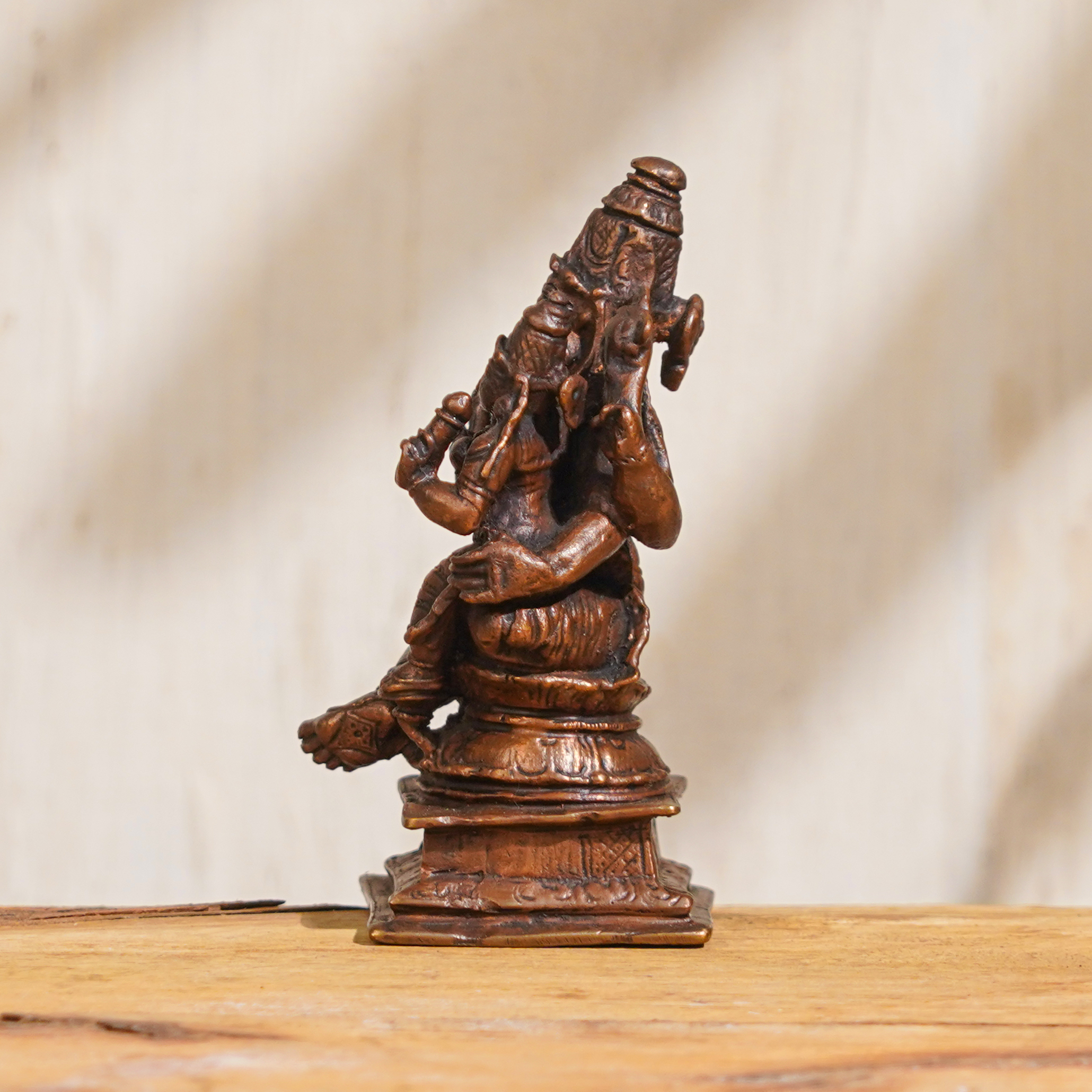 Handmade Brown Brass Lord Narasimha with Goddess Lakshmi Statue