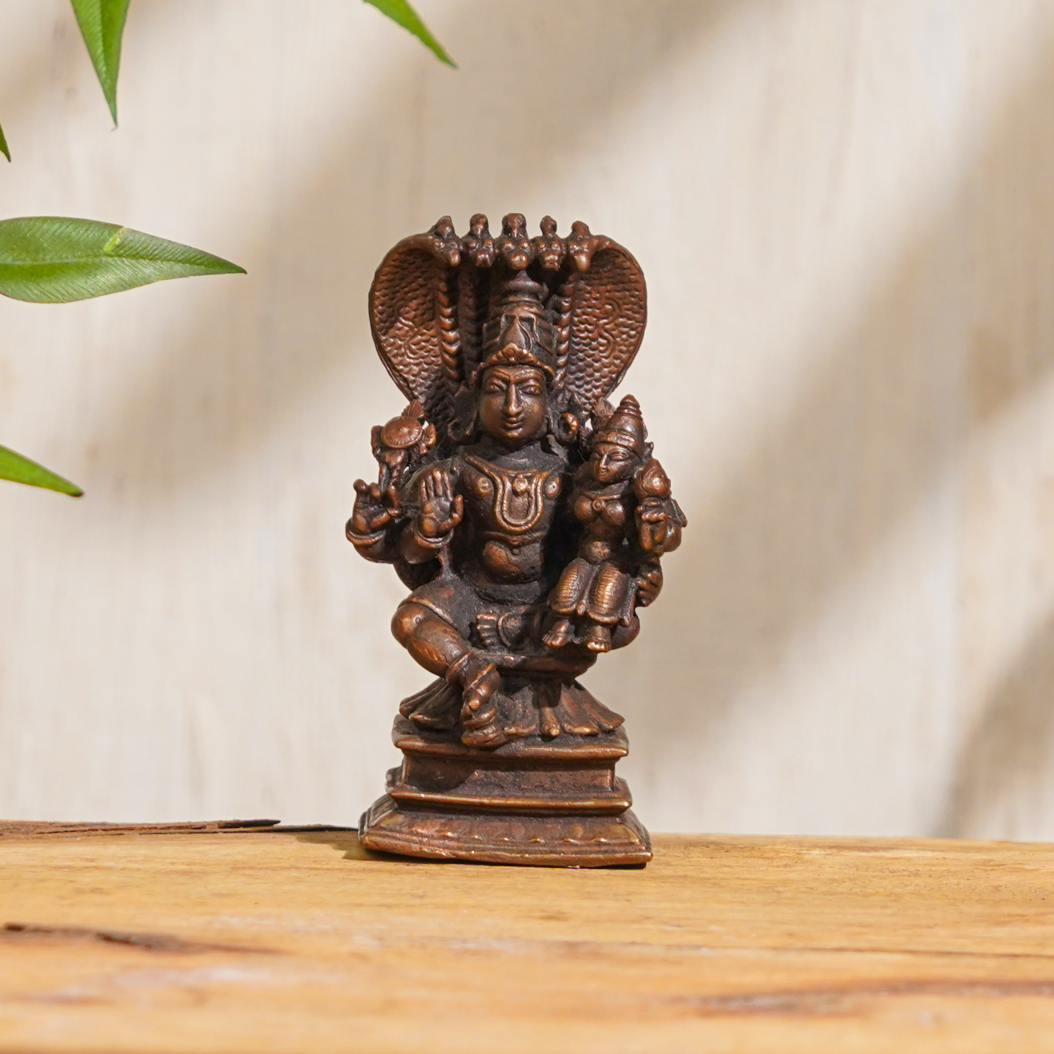 Hadmade Brown Brass Laxmi Narayan Statue With Sheshnag