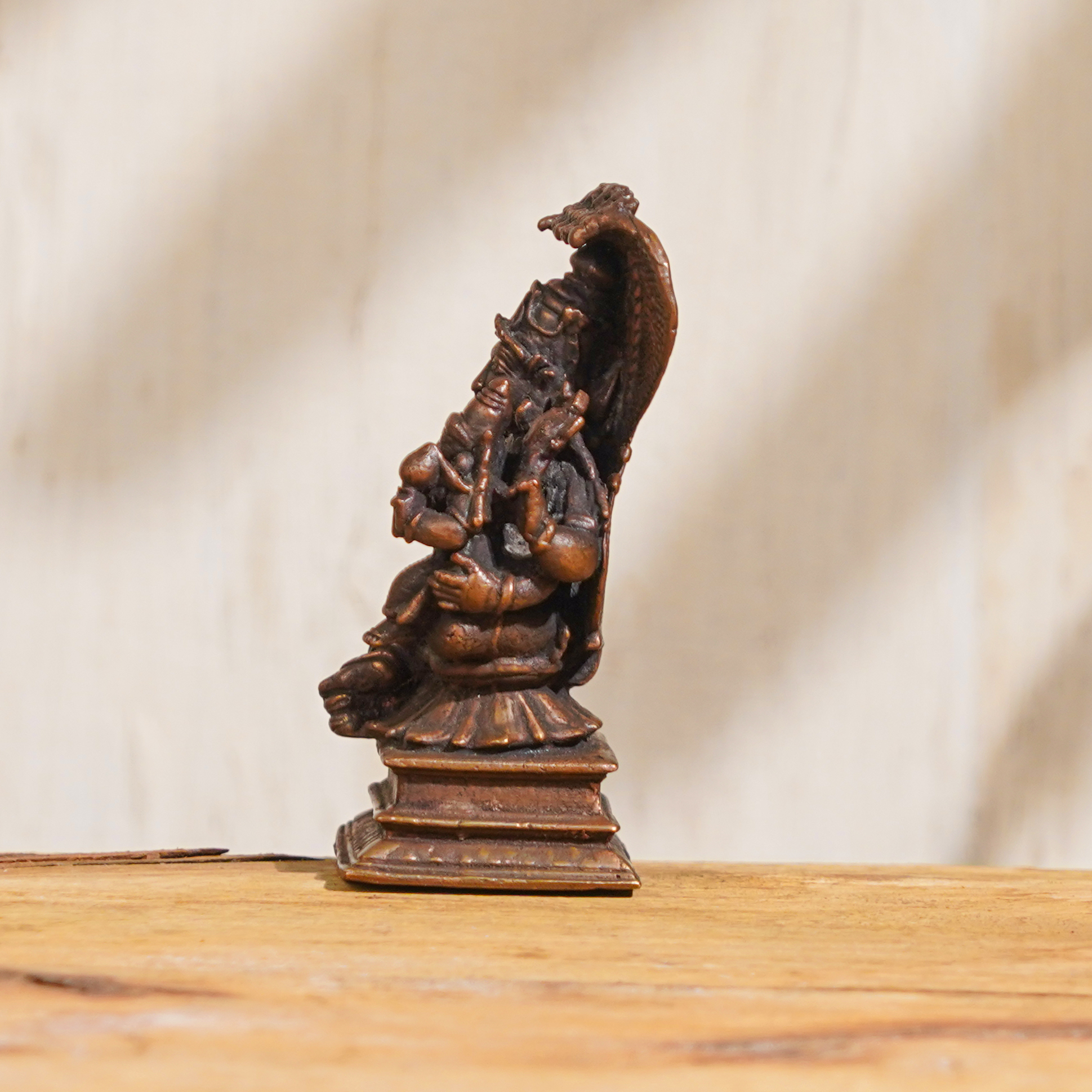 Hadmade Brown Brass Laxmi Narayan Statue With Sheshnag