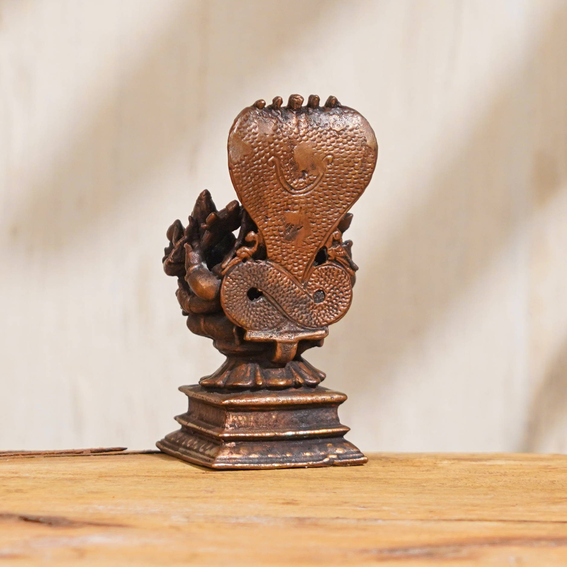 Hadmade Brown Brass Laxmi Narayan Statue With Sheshnag