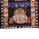 Pichwai Painting Of Lord Krishna With Gopika peepal Trees Cows and Peacock On Fabric