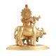 Golden Brass Lord Krishna with Cow Statue