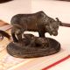 Indian Brass Cow & Calf Statue in Dark Finish