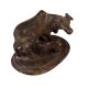 Indian Brass Cow & Calf Statue in Dark Finish