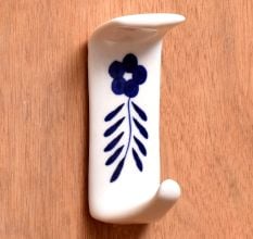Adorable White Ceramic Blue Floral Adhesive Towel Hook