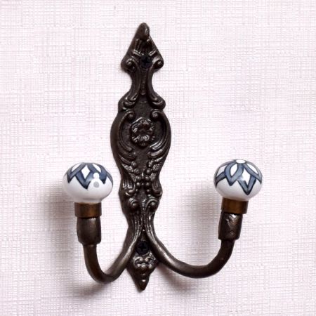 Grey Floral Ceramic Iron Hooks