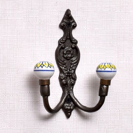 Yellow Floral Ceramic Iron Hooks