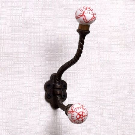 Red Floral Ceramic Iron Coat Hooks