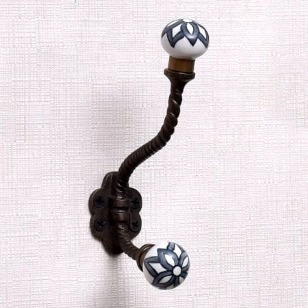 Black Floral Ceramic Iron Wall Hooks