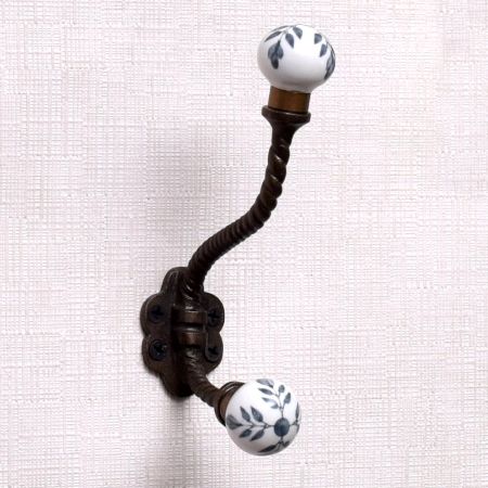 Grey Leaf Ceramic Iron Towel Hooks