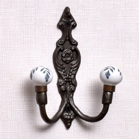 Grey Leaf Ceramic Iron Wall Mounted Hooks