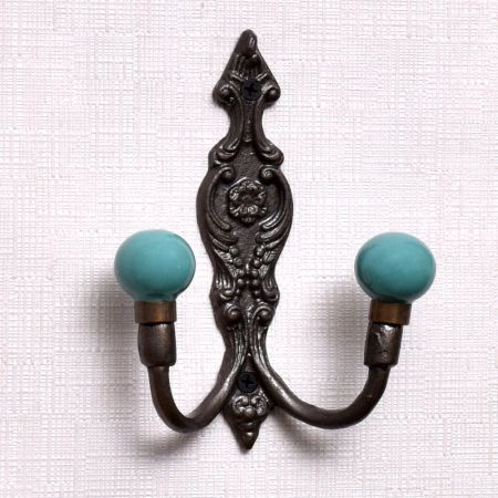 Solid Sea Green Ceramic Iron Wall Hooks