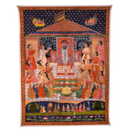 Sreenathji Pichwai Design Painting Of Aarti With Followers