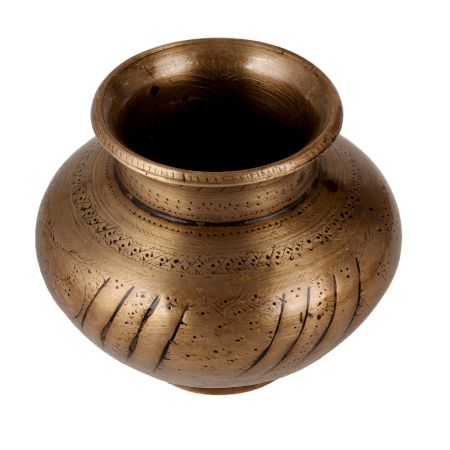Indian Brass Water Pot Carved with Patterns