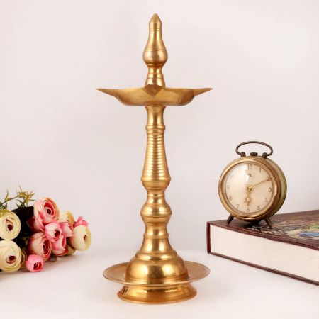 Golden Brass Oil Lamp with Lingam on Top