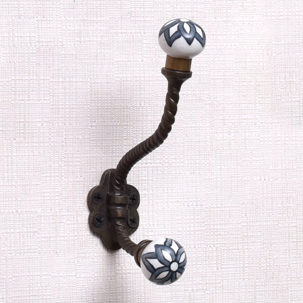 Black Floral Ceramic Iron Wall Hooks