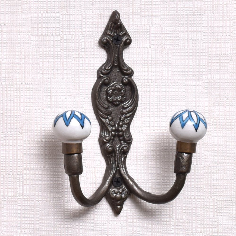 Turquoise Floral Ceramic Iron Towel Hooks