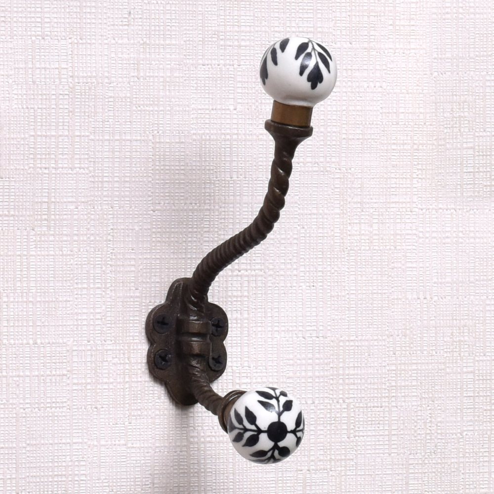 Black Leaf Ceramic Iron Coat Hooks