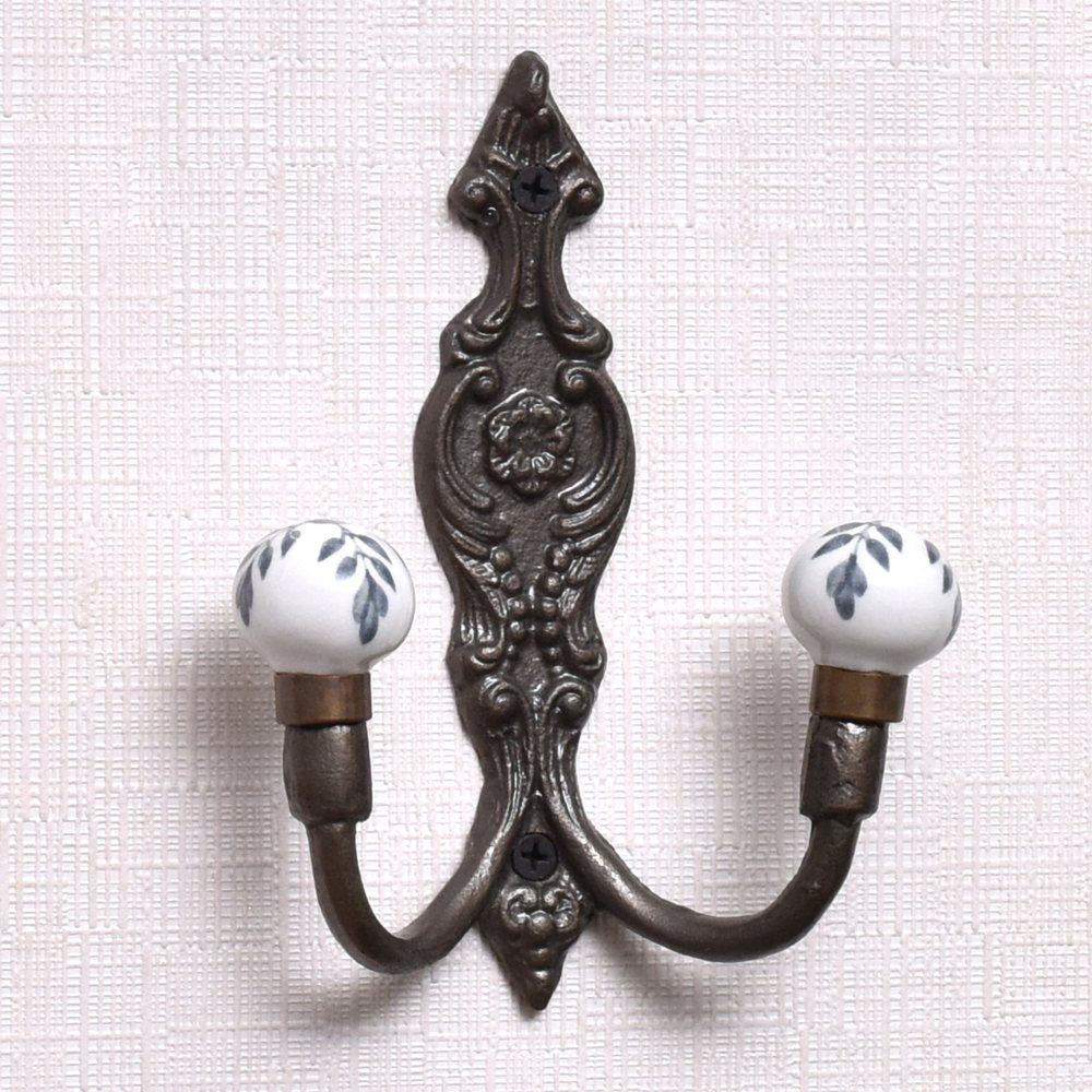 Grey Leaf Ceramic Iron Wall Mounted Hooks