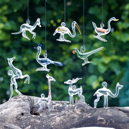 Animal Figurines Clear Glass Christmas Ornaments For Kids Set of 9 Pcs