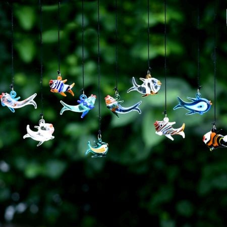 Assotrted Multicolor Glass Fish Christmas Tree Decorations Ornament Set of 10 Pcs