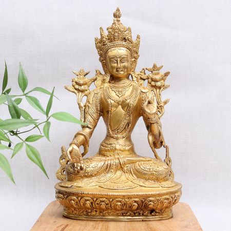 Golden Bronze Goddess White Tara Statue for Worship
