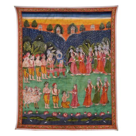Multi-Coloured Lord Krishna Teasing Gopis Pichwai Painting