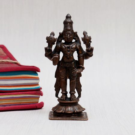 Handmade Lord Vishnu Copper Statue for Worship
