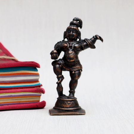 Handcrafted Copper Statue of Lord Krishna for Worship