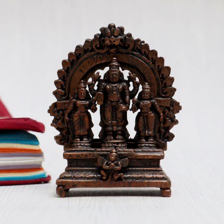 Handmade Lord Perumal with Sridevi & Bhudevi Copper Statue