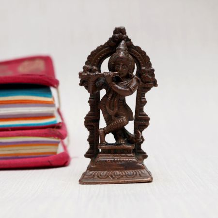 Handcrafted Copper Statue of Lord Krishna for Prayer Room