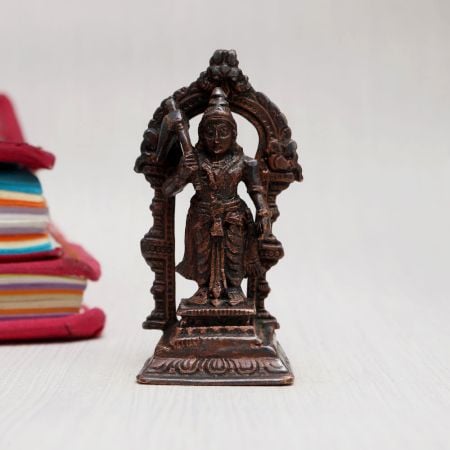 Vintage Copper Lord Balram Statue with Prabhavali for Decor