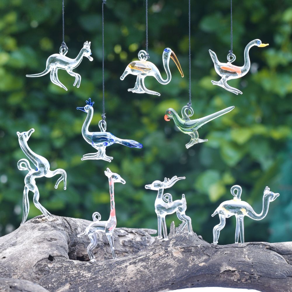 Animal Figurines Clear Glass Christmas Ornaments For Kids Set of 9 Pcs