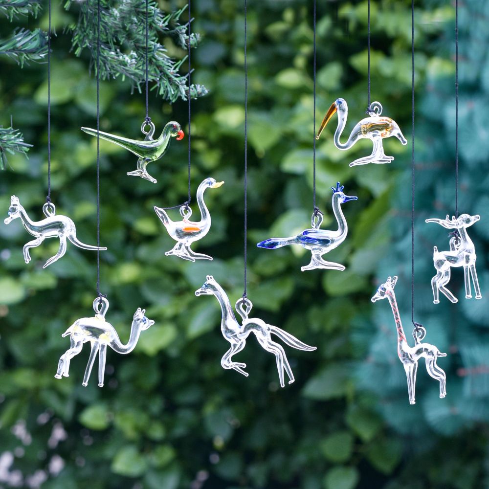 Animal Figurines Clear Glass Christmas Ornaments For Kids Set of 9 Pcs