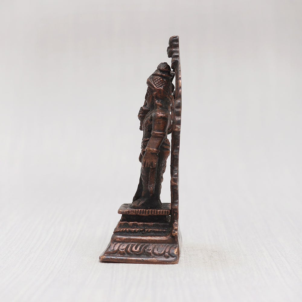 Vintage Copper Lord Balram Statue with Prabhavali for Decor