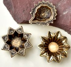 Classical Golden Brass Flower Shape Diwali Diya For Mandir Decoration Pack of 3