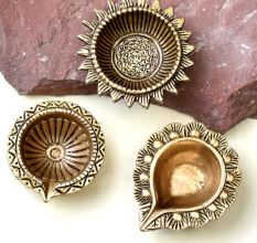 Brass Diyas for Diwali Decoration Designer Oil Lamp Pack of 3