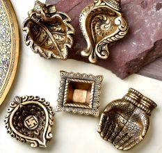 Brass Oil Lamps For Ritual Puja Golden Pital Diwali Diya Pack of 5